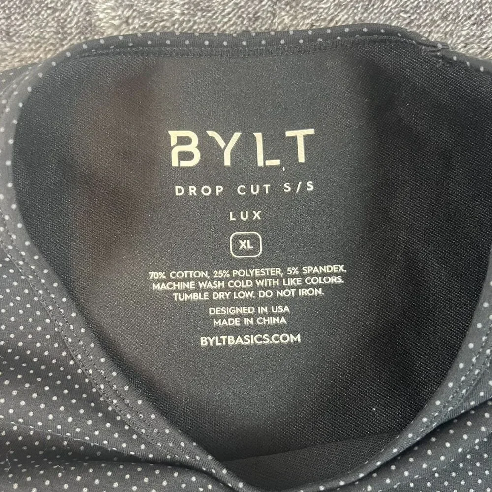 BYLT Drop Cut Shirt S/S Lux Polka Dot Black Sz XL Short Sleeve Performance Golf